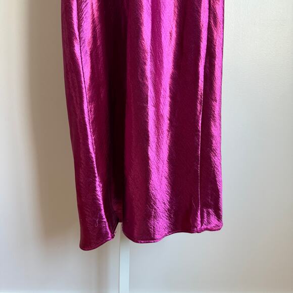 Maniju sz L Fuchsia Cowl Neck Slip Midi Dress Satin Look Y2K Clubwear - Picture 8 of 8